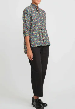 Daniela Gregis Washed Cotton Pepe Kora Shirt In Blue, Orange & Red Flowers