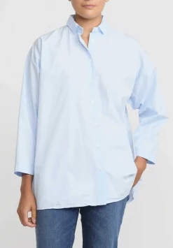 Bergfabel Washed Cotton Poplin Overshirt In Light Blue