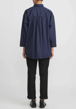 Bergfabel Washed Cotton Poplin Overshirt In Marine Blue