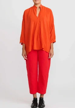 Daniela Gregis Washed Cotton Sigaretta Elastico Pants In Rosso Red