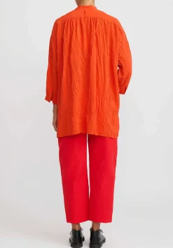 Daniela Gregis Washed Cotton Sigaretta Elastico Pants In Rosso Red