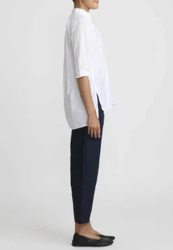 Daniela Gregis Washed Cotton Sigaretta Elastico Pants In Navy Blue