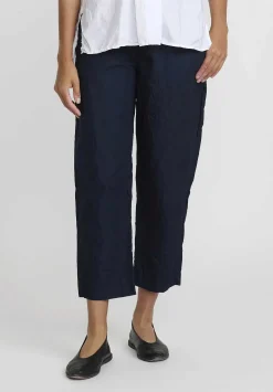 Daniela Gregis Washed Cotton Sigaretta Elastico Pants In Navy Blue