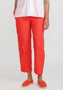 Daniela Gregis Washed Cotton Sigaretta Elastico Pants In Glow Red