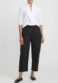 Daniela Gregis Washed Cotton Sigaretta Elastico Pants In Nero Black