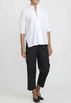 Daniela Gregis Washed Cotton Sigaretta Elastico Pants In Nero Black