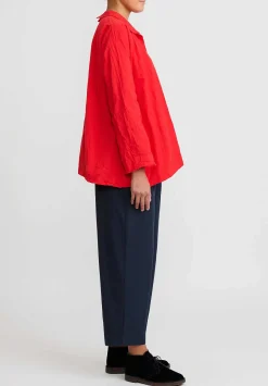 Daniela Gregis Washed Cotton Spicchi Colletto Top In Rosso Red