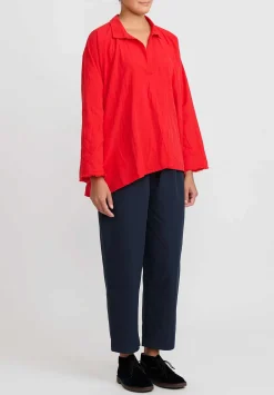 Daniela Gregis Washed Cotton Spicchi Colletto Top In Rosso Red