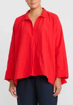Daniela Gregis Washed Cotton Spicchi Colletto Top In Rosso Red