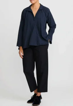 Daniela Gregis Washed Cotton Spicchi Colletto Top In Blue