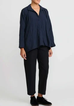 Daniela Gregis Washed Cotton Spicchi Colletto Top In Blue
