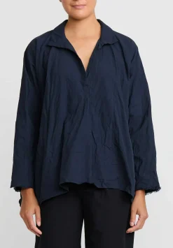 Daniela Gregis Washed Cotton Spicchi Colletto Top In Blue