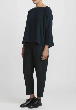 Daniela Gregis Washed Cotton Twill Sigaretta Elastico Pants In Nero Black