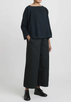 Daniela Gregis Washed Cotton Twill Wide Leg Pants In Nero Black