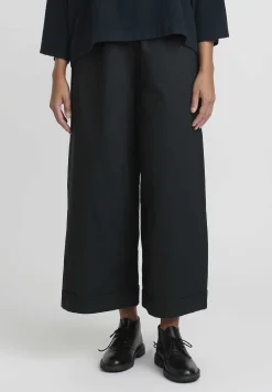 Daniela Gregis Washed Cotton Twill Wide Leg Pants In Nero Black