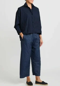Daniela Gregis Washed Cotton Uomo Corta Rossella Shirt In Navy Blue