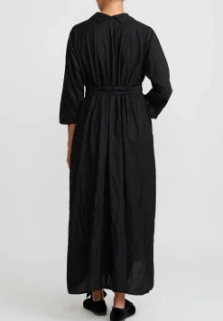 Daniela Gregis Washed Lightweight Cotton Abito Spicchi Colletto Dress In Nero Black