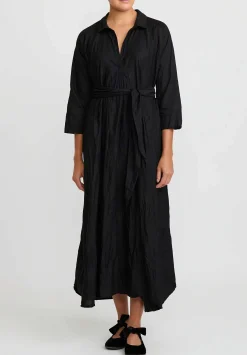 Daniela Gregis Washed Lightweight Cotton Abito Spicchi Colletto Dress In Nero Black