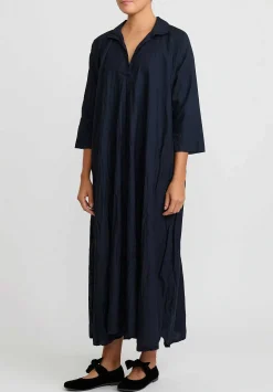 Daniela Gregis Washed Lightweight Cotton Abito Spicchi Colletto Dress In Blue Operaio