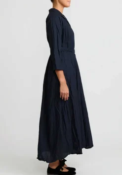 Daniela Gregis Washed Lightweight Cotton Abito Spicchi Colletto Dress In Blue Operaio