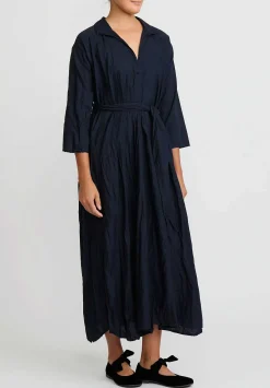 Daniela Gregis Washed Lightweight Cotton Abito Spicchi Colletto Dress In Blue Operaio