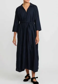 Daniela Gregis Washed Lightweight Cotton Abito Spicchi Colletto Dress In Blue Operaio
