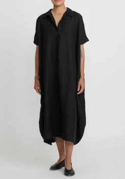Daniela Gregis Washed Linen Rossella Abito Dress In Nero Black
