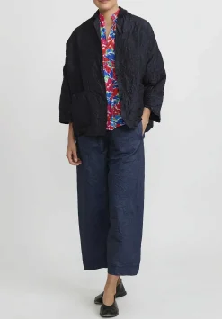 Daniela Gregis Washed Silk Giacca Gladiolo Rosella Jacket In Navy Blue