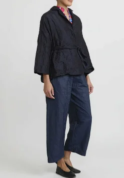 Daniela Gregis Washed Silk Giacca Gladiolo Rosella Jacket In Navy Blue