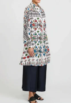 Rianna + Nina Washed Silk Greek Monica Shirt Dress In Luludi White