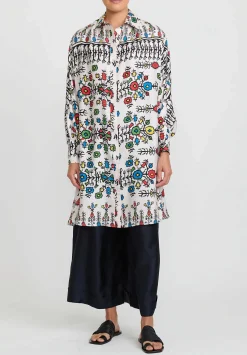 Rianna + Nina Washed Silk Greek Monica Shirt Dress In Luludi White