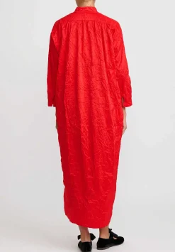 Daniela Gregis Washed Silk Long Kora Shirt Dress In Rosso Red