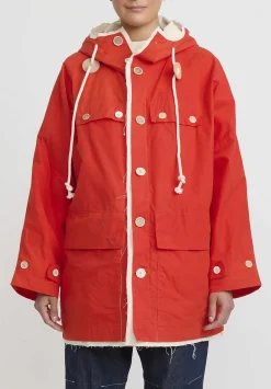 Toogood Waxed Cotton Trawlerman Coat In Buoy Orange