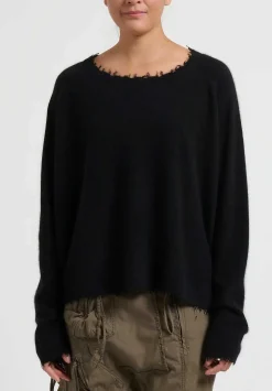 Rundholz Dip Wool And Raccoon Hair Distressed Sweater In Black