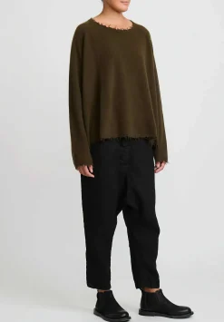 Rundholz Dip Wool And Raccoon Hair Distressed Sweater In Khaki Brown