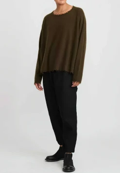Rundholz Dip Wool And Raccoon Hair Distressed Sweater In Khaki Brown