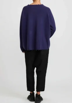 Rundholz Dip Wool And Raccoon Hair Distressed Sweater In Grape Purple