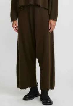 Rundholz Dip Wool And Raccoon Hair Drop Crotch Pants In Khaki Brown
