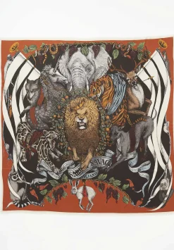 Sabina Savage Wool And Silk Fauna Exotica Scarf In Brick Red & Charcoal Grey