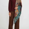 Sabina Savage Wool And Silk Leopard'S Bazaar Scarf In Teal Green & Turmeric Yellow