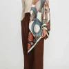 Sabina Savage Wool And Silk The Cougar And Serpent Scarf In Parchment White & Ink Blue