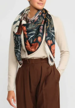 Sabina Savage Wool And Silk The Cougar And Serpent Scarf In Parchment White & Ink Blue