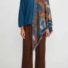 Sabina Savage Wool And Silk The Snow Lion Scarf In Ice Blue & Fire Orange