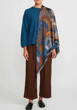 Sabina Savage Wool And Silk The Snow Lion Scarf In Ice Blue & Fire Orange