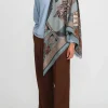 Sabina Savage Wool And Silk The Tiger Trap Scarf In Sea Mist Blue & Bone White