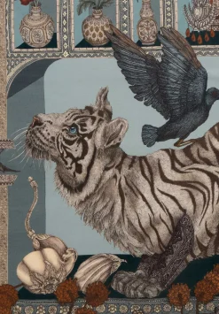 Sabina Savage Wool And Silk The Tiger Trap Scarf In Sea Mist Blue & Bone White