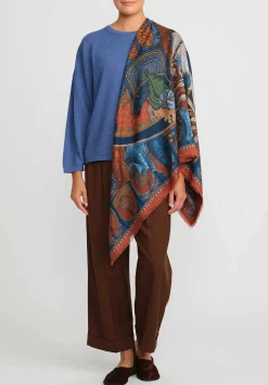 Sabina Savage Wool And Silk The Wind Horse Scarf In Madder Red & Sky Blue