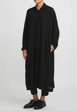 Jan-Jan Van Essche Wool Crepe Chiffon Long Loose Shirt In Black