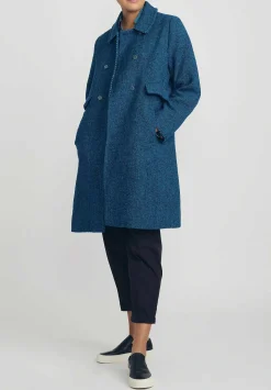 Péro Wool Double Breasted Coat In Green & Blue