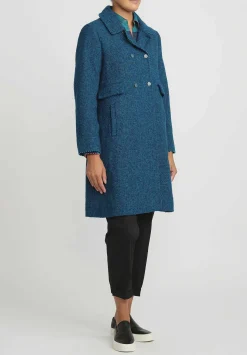 Péro Wool Double Breasted Coat In Green & Blue